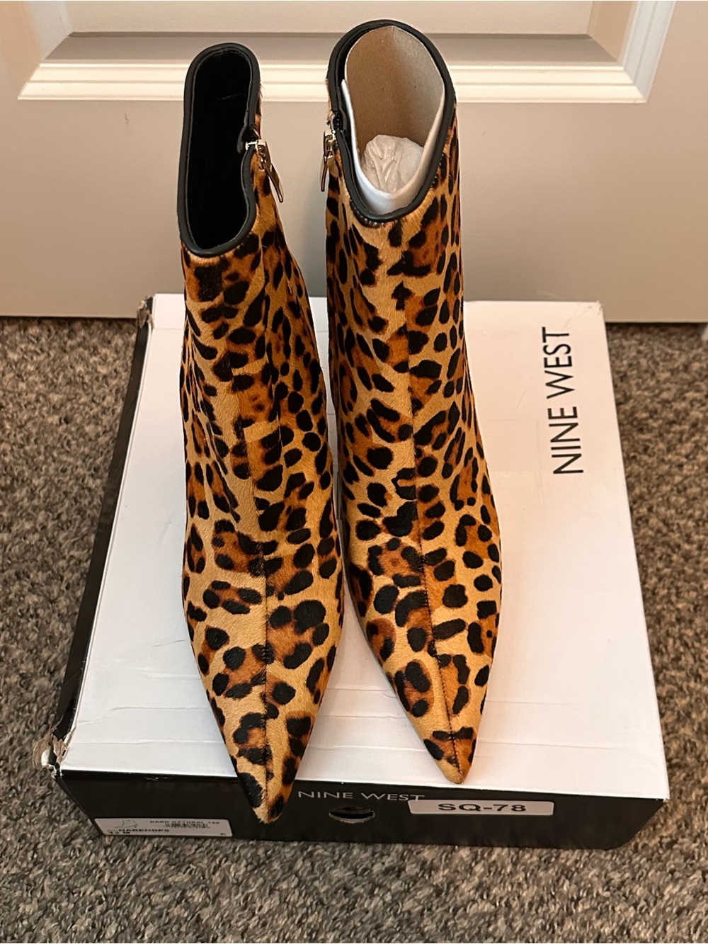 Nine West Leopard-Print Pointed Ankle Booties - Brown & Black - Picture 2 of 7